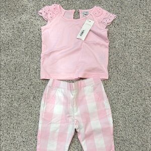 Girls' Pink Eyelet Sleeve Top & Pink Gingham Pants- Janie and Jack